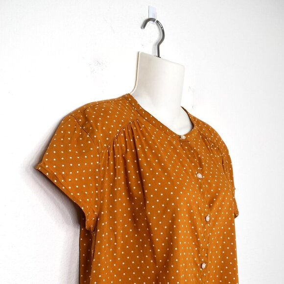 Old Navy Polka Dot Blouse Sz M Button Down Modal Blend Retro 50s Cottagecore - Picture 5 of 15